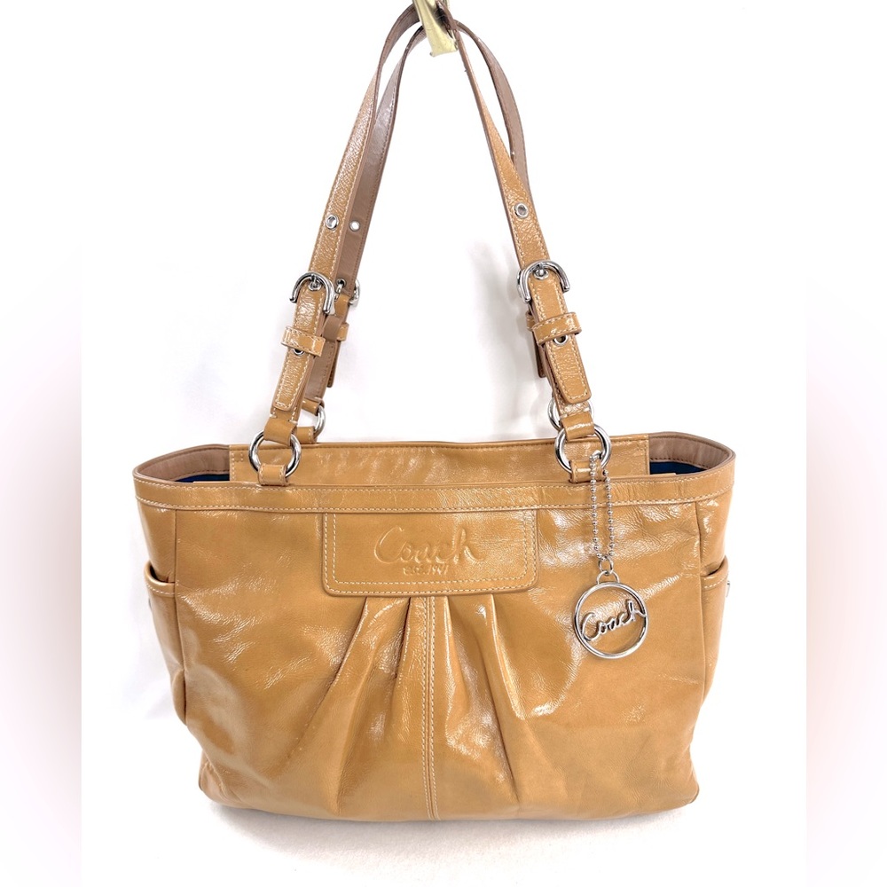 Coach Gallery F13761 Golden Tan Patent Leather Medium Shoulder Bag Turn Locks